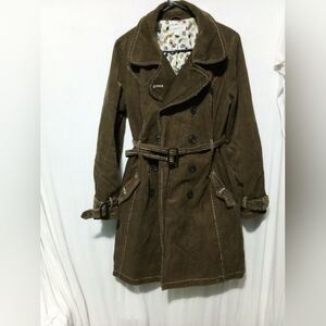 Women's Olive Green Corduroy Double-Breasted Coat